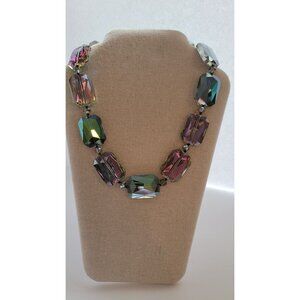 Leslie Danzis Large Purple Glass Beads Necklace Gold Tone Chain and clasp/signed